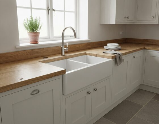 Compact matte-black fireclay farmhouse sink with an exposed apron front